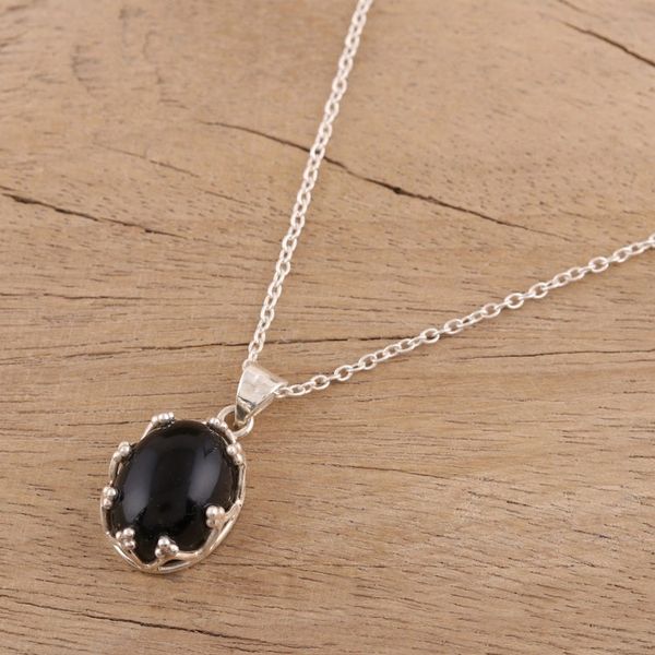 Alternate image for 925 Sterling Silver Black Onyx Pendant Necklace from India Midnight Majesty