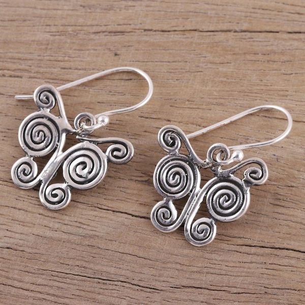 Alternate image for Butterfly Themed Sterling Silver Dangle Earrings Butterfly Spiral