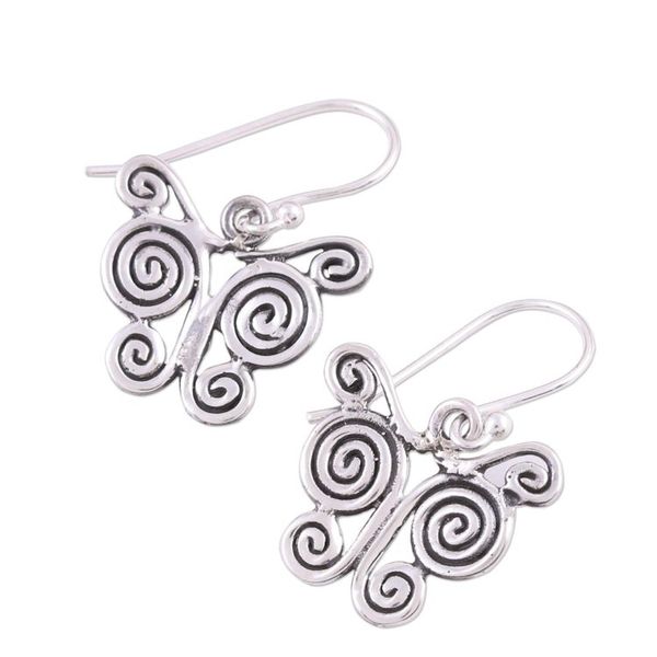 Alternate image for Butterfly Themed Sterling Silver Dangle Earrings Butterfly Spiral