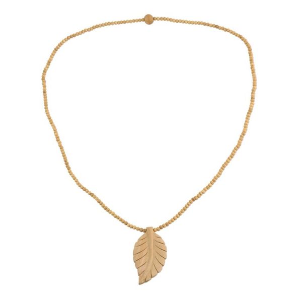 Alternate image for Leaf Motif Pendant Necklace Handmade from Wood Curry Leaf