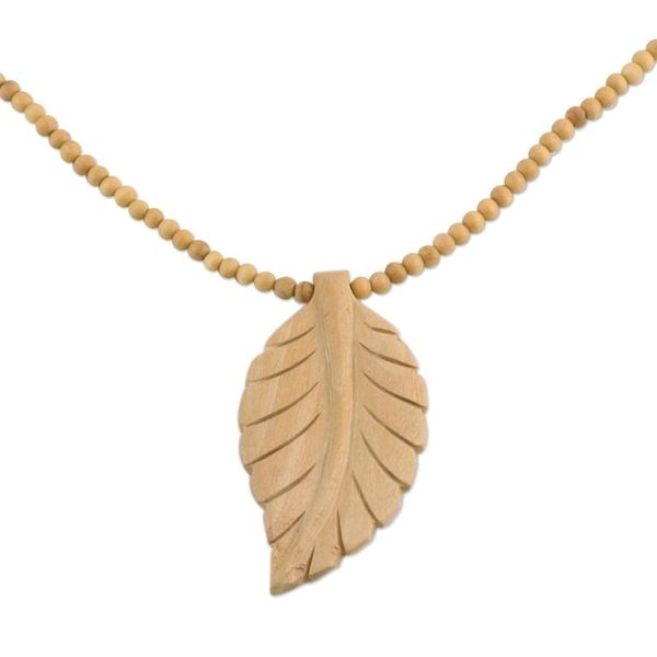 Alternate image for Leaf Motif Pendant Necklace Handmade from Wood Curry Leaf