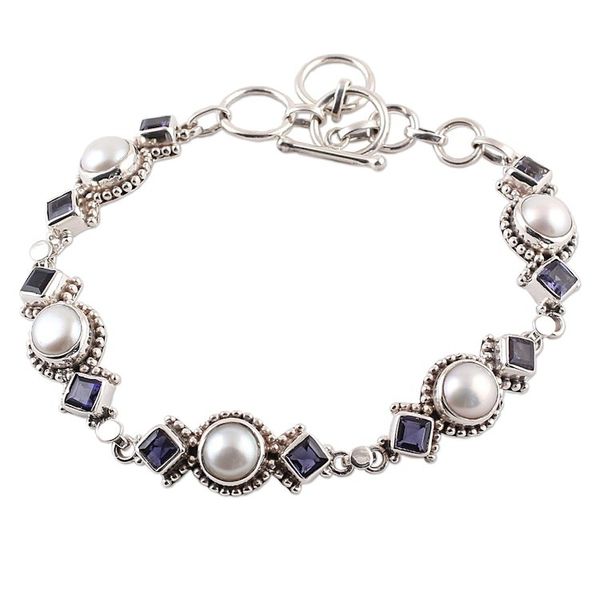 Alternate image for Iolite and Cultured Pearl Link Bracelet from India Blue Palace