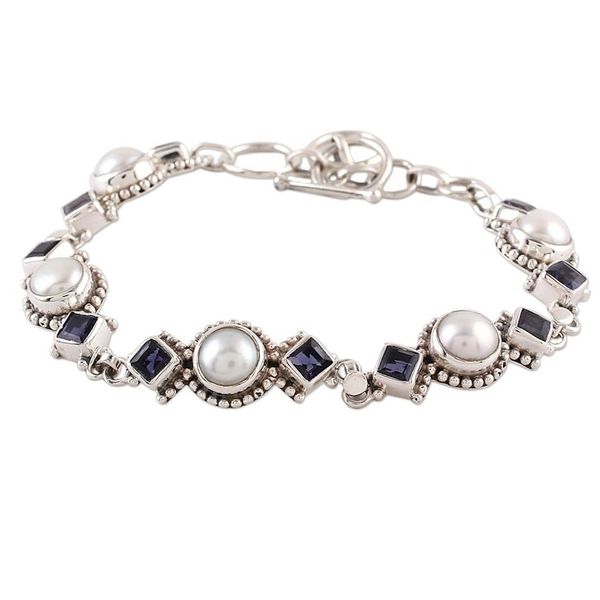 Alternate image for Iolite and Cultured Pearl Link Bracelet from India Blue Palace