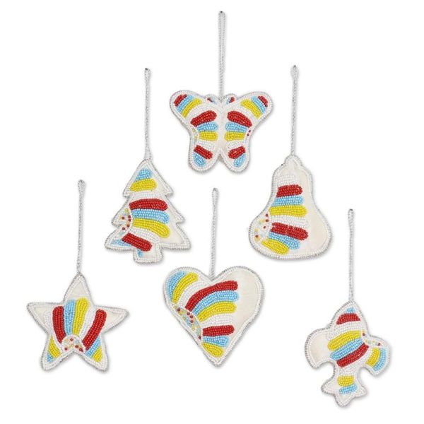 Alternate image for Set of Six Indian Multicolored Beaded Christmas Ornaments Multicolored Christmas Party