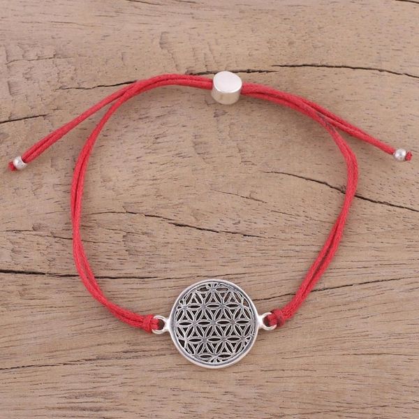 Alternate image for Sterling Silver Circular Pendant Bracelet in Red from India Starry Seeds in Red