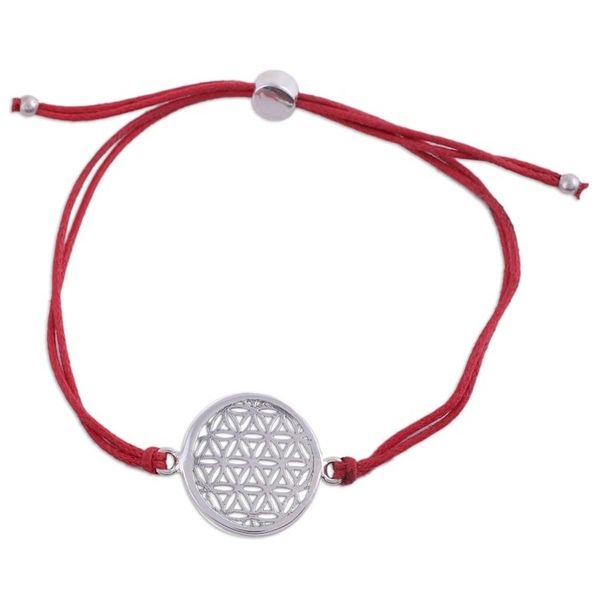 Alternate image for Sterling Silver Circular Pendant Bracelet in Red from India Starry Seeds in Red