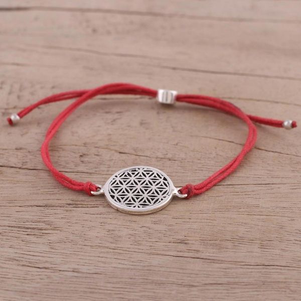 Alternate image for Sterling Silver Circular Pendant Bracelet in Red from India Starry Seeds in Red