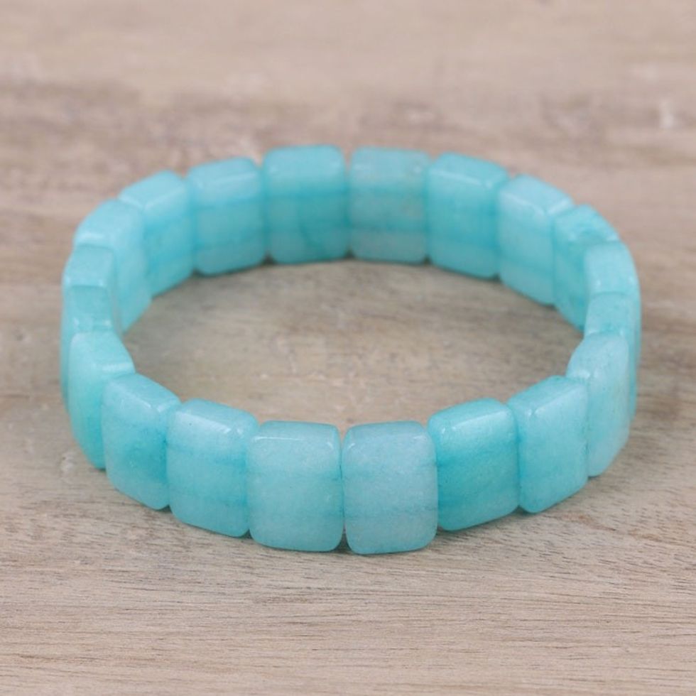 Agate Beaded Stretch Bracelet in Blue from India 'Harmonious Beauty in Blue'