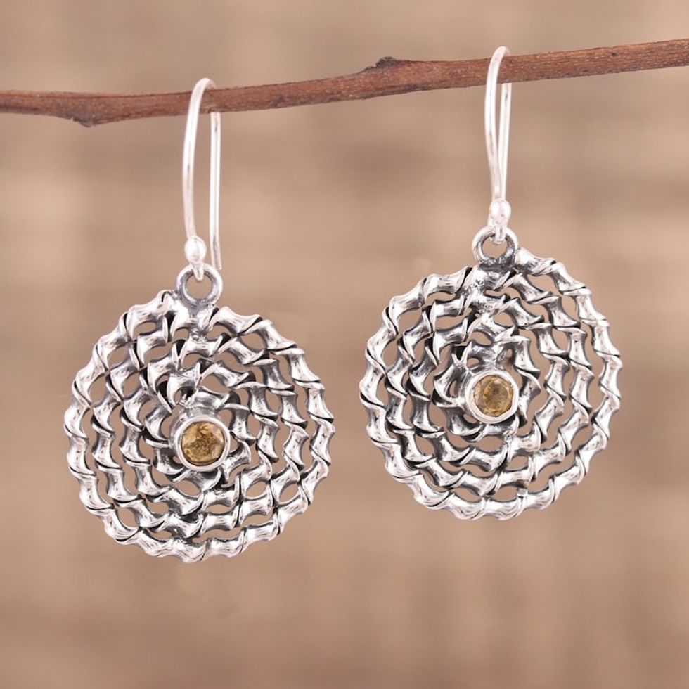 Citrine and Sterling Silver Dangle Spiral Earrings 'Honey Spiral'