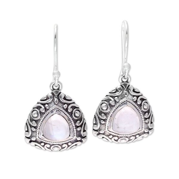 Alternate image for Sterling Silver and Rainbow Moonstone Triangle Earrings Waterfall Mist