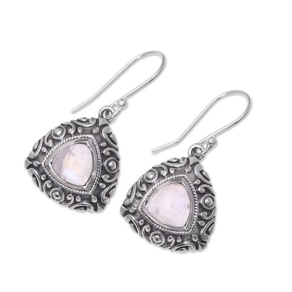 Alternate image for Sterling Silver and Rainbow Moonstone Triangle Earrings Waterfall Mist