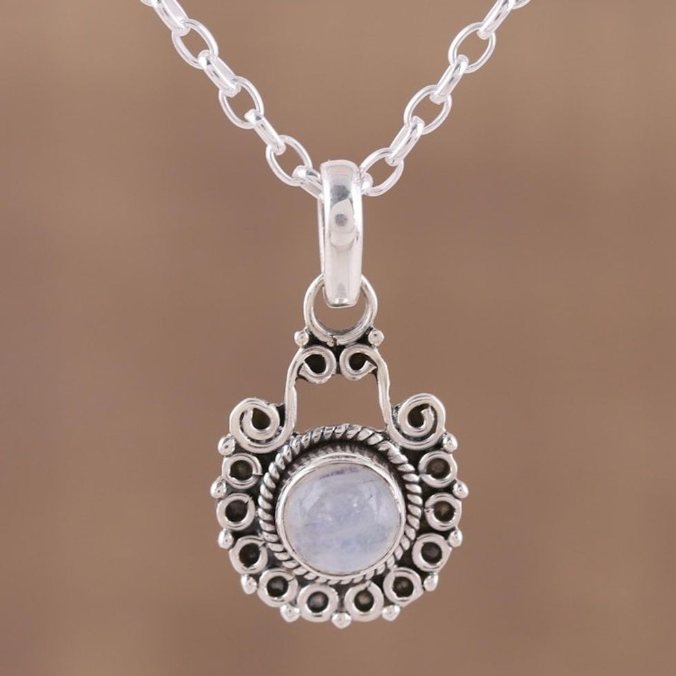 Rainbow Moonstone and Sterling Silver Pendant Necklace 'Aurora Allure'