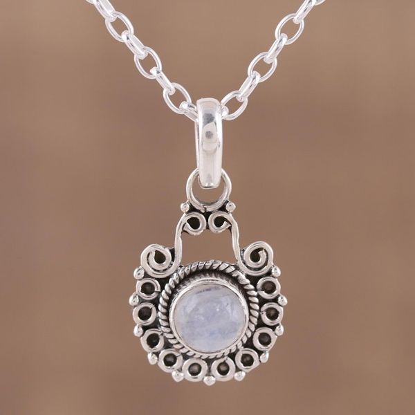 Alternate image for Rainbow Moonstone and Sterling Silver Pendant Necklace Aurora Allure