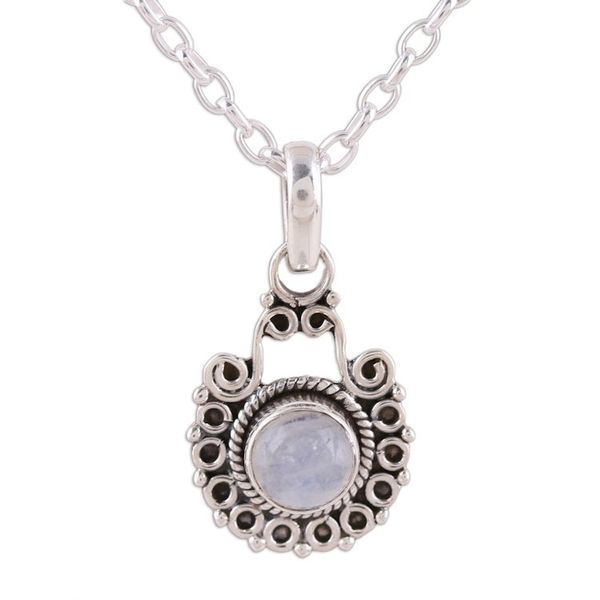 Alternate image for Rainbow Moonstone and Sterling Silver Pendant Necklace Aurora Allure