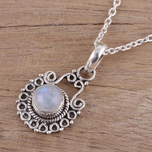 Alternate image for Rainbow Moonstone and Sterling Silver Pendant Necklace Aurora Allure