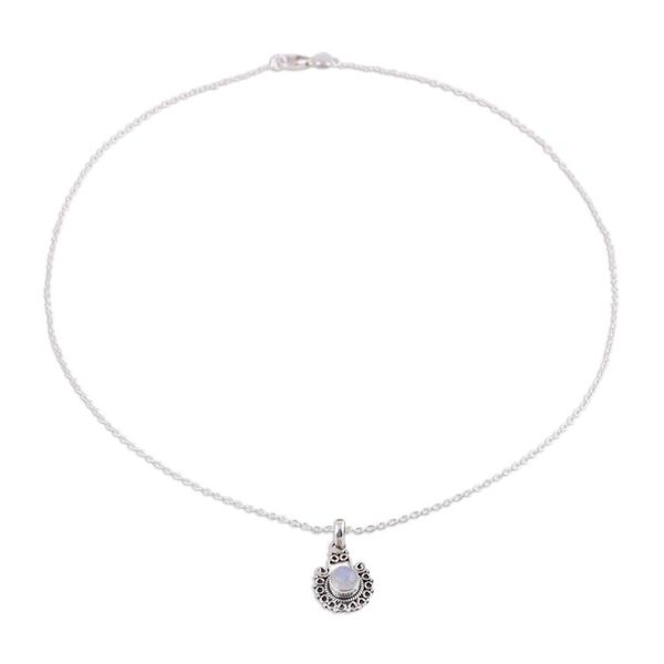 Alternate image for Rainbow Moonstone and Sterling Silver Pendant Necklace Aurora Allure