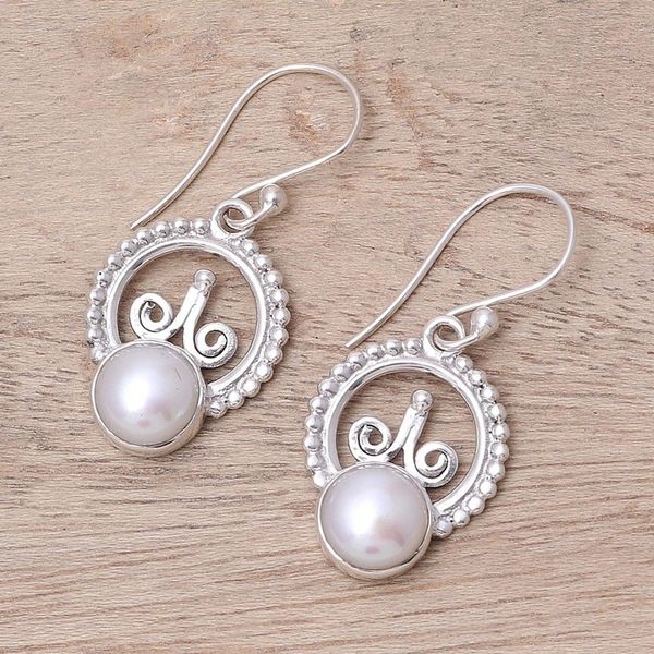 Alternate image for Cultured Freshwater Pearl Sterling Silver Dangle Earrings Crowned Pearl