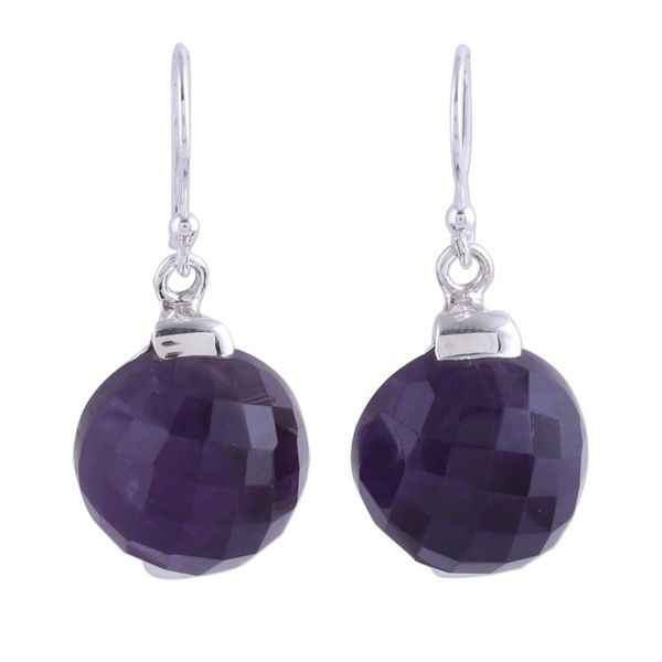 Alternate image for Sterling Silver Amethyst Orb Dangle Earrings from India Dazzling Orbs
