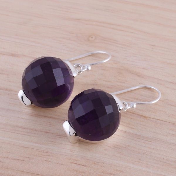 Alternate image for Sterling Silver Amethyst Orb Dangle Earrings from India Dazzling Orbs
