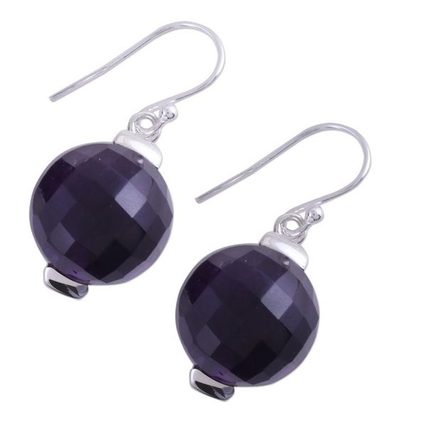 Alternate image for Sterling Silver Amethyst Orb Dangle Earrings from India Dazzling Orbs