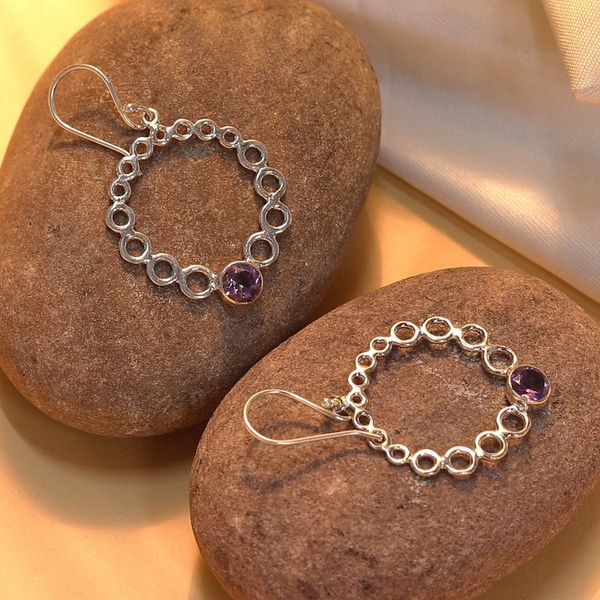 Alternate image for Round Bubble Like Silver Earrings with Amethysts Bubble Wreath