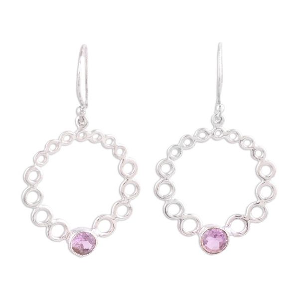 Alternate image for Round Bubble Like Silver Earrings with Amethysts Bubble Wreath
