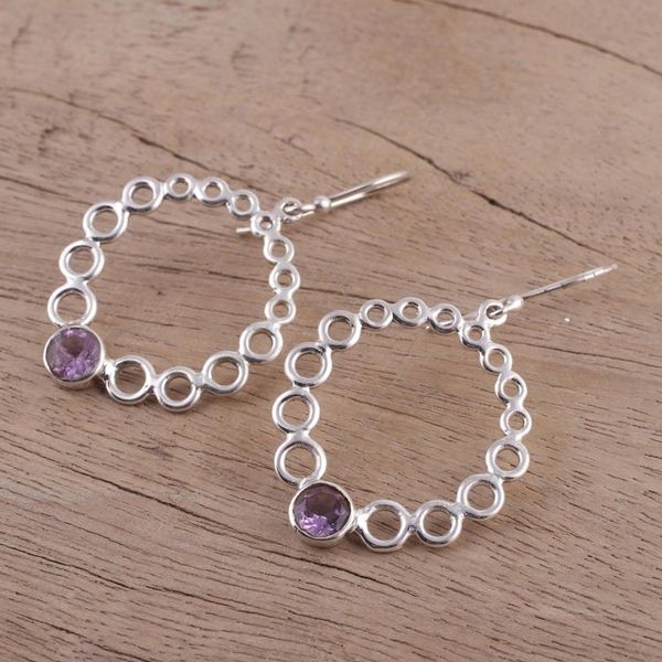 Alternate image for Round Bubble Like Silver Earrings with Amethysts Bubble Wreath