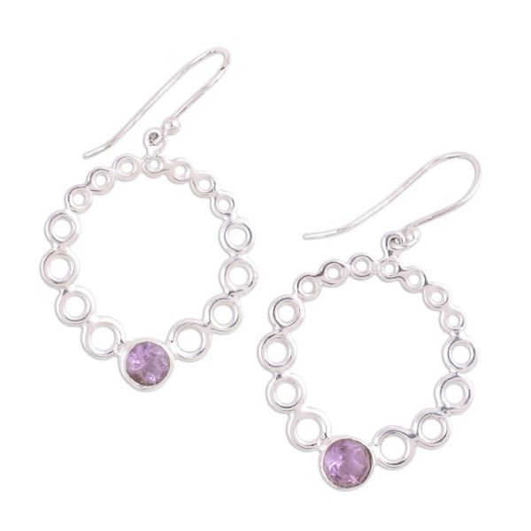 Alternate image for Round Bubble Like Silver Earrings with Amethysts Bubble Wreath
