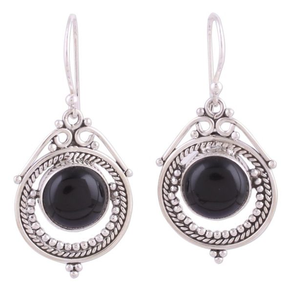Alternate image for Onyx and Sterling Silver Dangle Earrings from India Elegant Globes