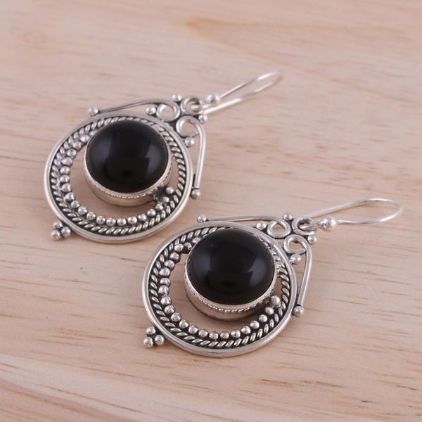 Alternate image for Onyx and Sterling Silver Dangle Earrings from India Elegant Globes