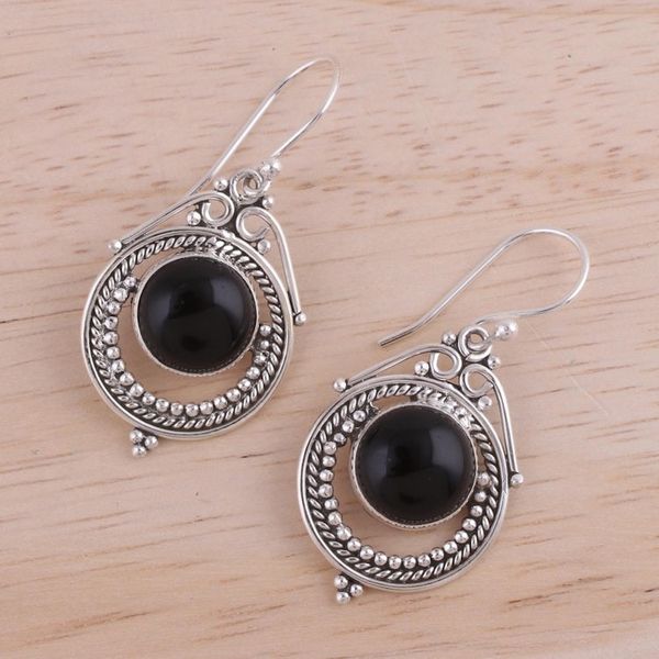 Alternate image for Onyx and Sterling Silver Dangle Earrings from India Elegant Globes