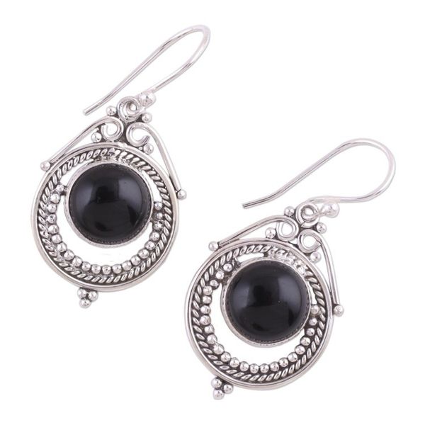 Alternate image for Onyx and Sterling Silver Dangle Earrings from India Elegant Globes