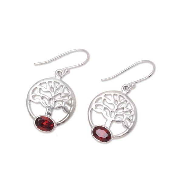 Alternate image for Tree-Shaped Garnet and Silver Dangle Earrings from India Corona Trees