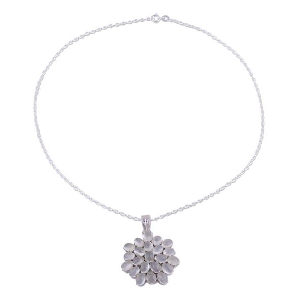 Alternate image for Rhodium Plated Moonstone Floral Pendant Necklace from India Moonlight Brilliance