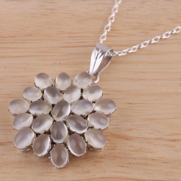 Alternate image for Rhodium Plated Moonstone Floral Pendant Necklace from India Moonlight Brilliance