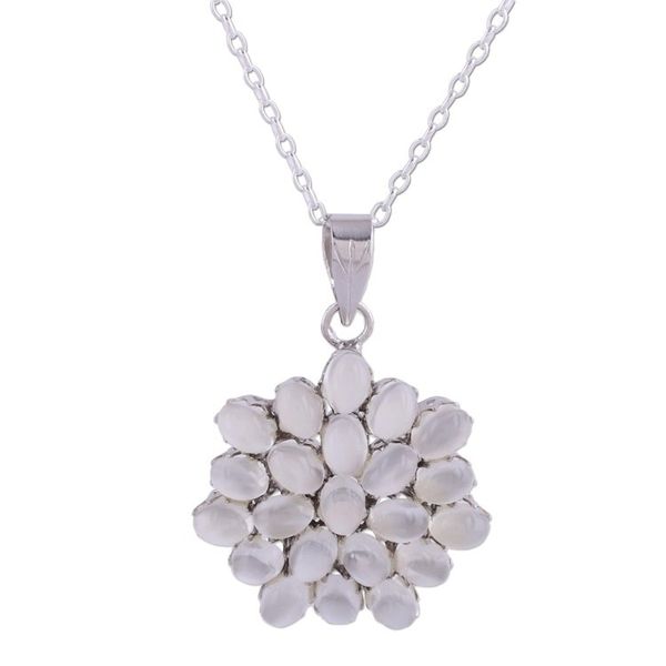 Alternate image for Rhodium Plated Moonstone Floral Pendant Necklace from India Moonlight Brilliance