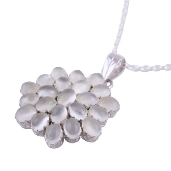 Alternate image for Rhodium Plated Moonstone Floral Pendant Necklace from India Moonlight Brilliance