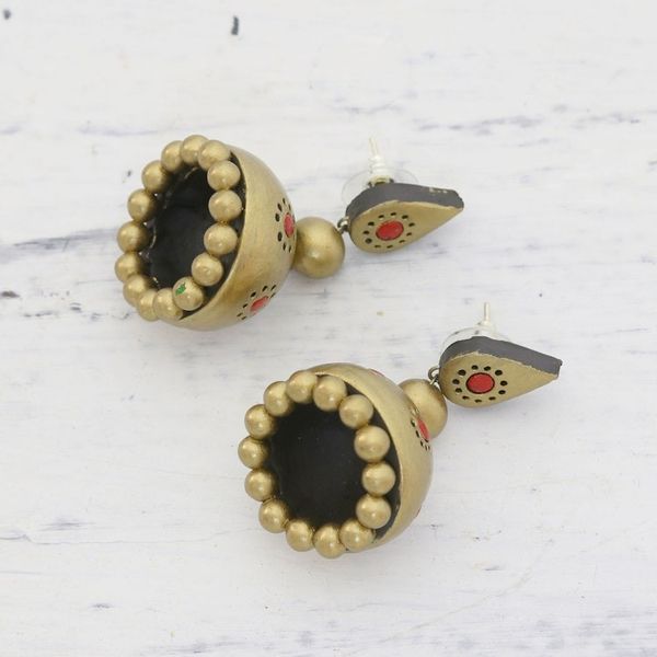 Alternate image for Handmade Gold-Tone Ceramic Dangle Earrings from India Charming Gold