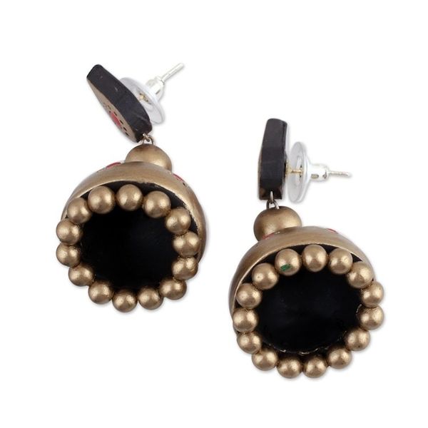 Alternate image for Handmade Gold-Tone Ceramic Dangle Earrings from India Charming Gold