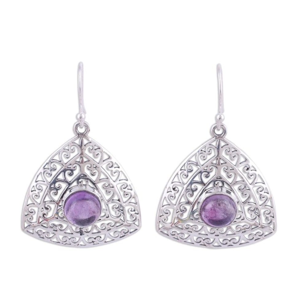 Amethyst and Sterling Silver Indian Jali Dangle Earrings 'Jali Frieze'