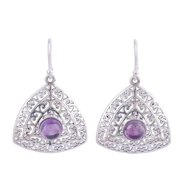 Alternate image for Amethyst and Sterling Silver Indian Jali Dangle Earrings Jali Frieze