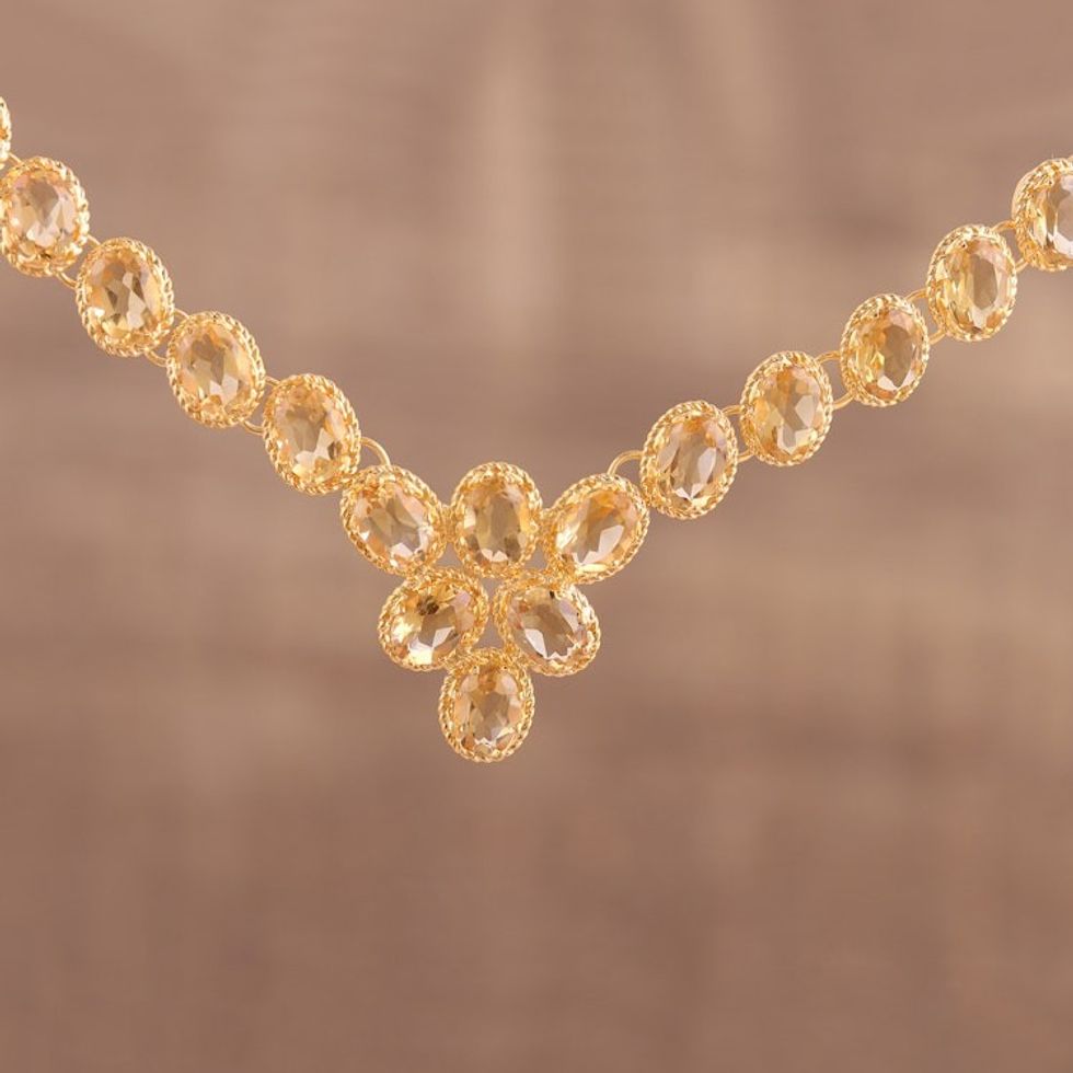 Gold Vermeil and Citrine Necklace Handcrafted in India 'Sunny Garland'