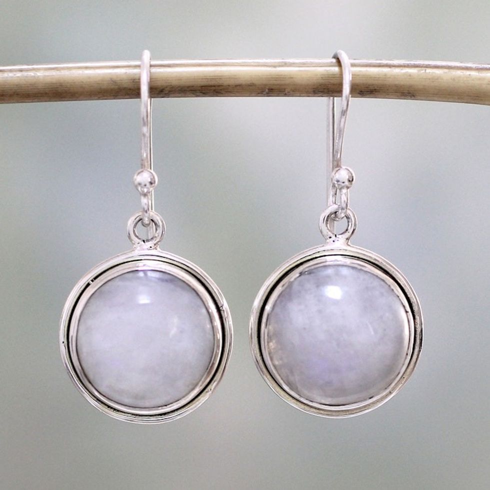 Rainbow Moonstone Dangle Earrings by Indian Artisans 'Alluring Mist'