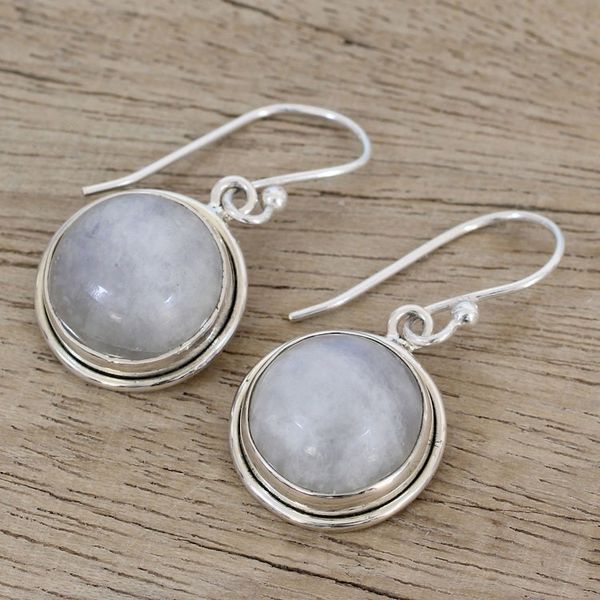 Alternate image for Rainbow Moonstone Dangle Earrings by Indian Artisans Alluring Mist