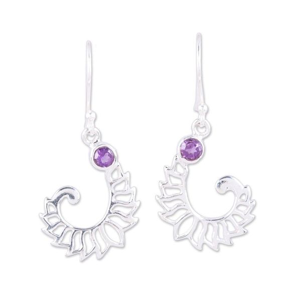 Alternate image for Amethyst Sterling Silver Unfurling Fronds Dangle Earrings Violet Frond