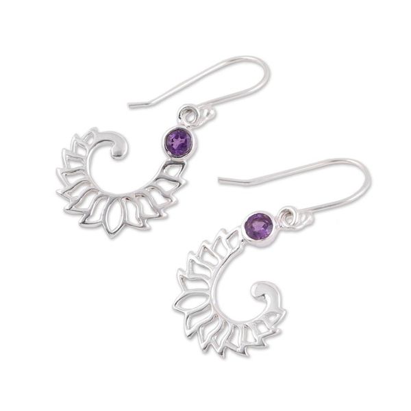 Alternate image for Amethyst Sterling Silver Unfurling Fronds Dangle Earrings Violet Frond