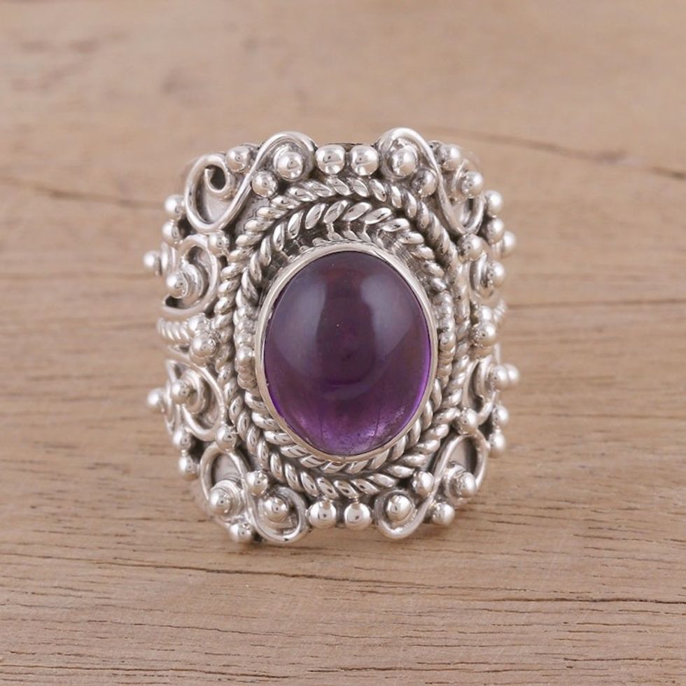 Artisan Handmade 925 Sterling Silver Amethyst Cocktail Ring 'Elegant Royalty'