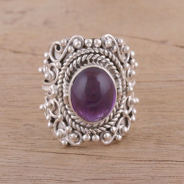 Alternate image for Artisan Handmade 925 Sterling Silver Amethyst Cocktail Ring Elegant Royalty