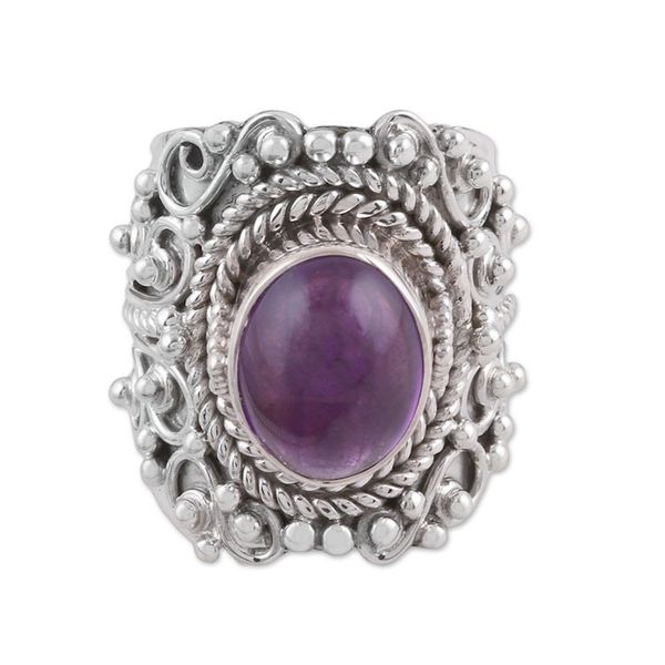 Alternate image for Artisan Handmade 925 Sterling Silver Amethyst Cocktail Ring Elegant Royalty