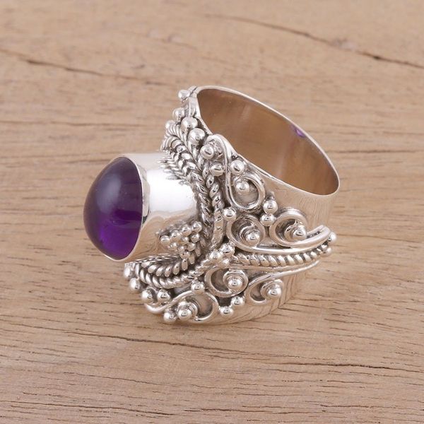 Alternate image for Artisan Handmade 925 Sterling Silver Amethyst Cocktail Ring Elegant Royalty